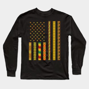 African Kente Fabric Usa Dashiki Long Sleeve T-Shirt